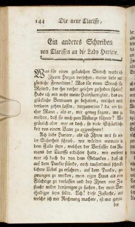 Ein anderes Schreiben von Clarissen an die Lady Hariote.