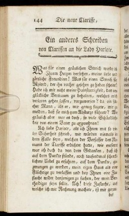 Ein anderes Schreiben von Clarissen an die Lady Hariote.