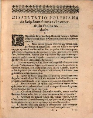 Exercitatio hist. pol. qua Polybianum apospasmation l. 6. Hist. de formis rerumpublicarum ... in theses redigitur