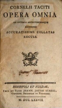 Cornelii Taciti Opera Omnia