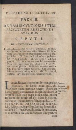 Pars III. De Variis Cultioris Stili Facultatem Adsequendi Subsidiis