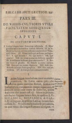 Pars III. De Variis Cultioris Stili Facultatem Adsequendi Subsidiis