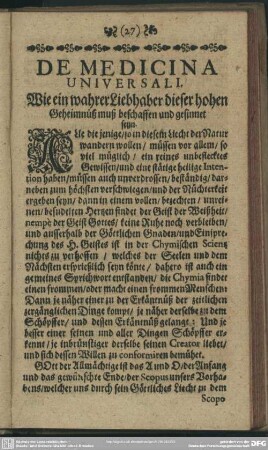 Wie ein wahrer Liebhaber dieser hohen Geheimnüß muß beschaffen und gesinnet seyn