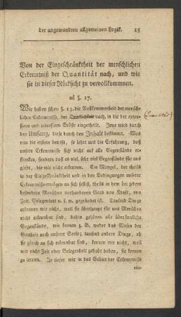 Von der Eingschränktheit der menschlichen Erkenntniß der Quantität nach, und wie sie in dieser Rücksicht zu vervollkommnen