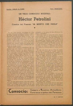 Un viejo conocido nuestro: Héctor Petrolini : Creador del Famoso "48, Morto che Parla"
