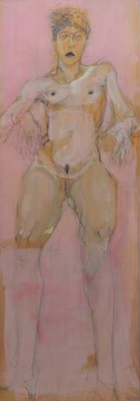 Modell vor rosa Grund