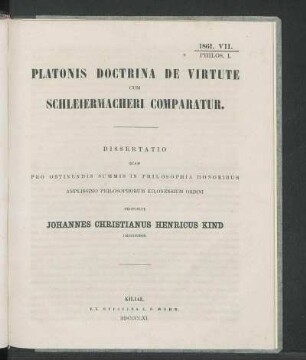 Platonis Doctrina De Virtute Cum Schleiermacheri Comparatur.