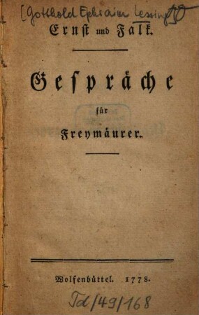 Ernst und Falk : Gespräche für Freymäurer, [1]
