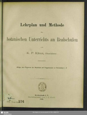 Lehrplan und Methode des botanischen Unterrichts an Realschulen