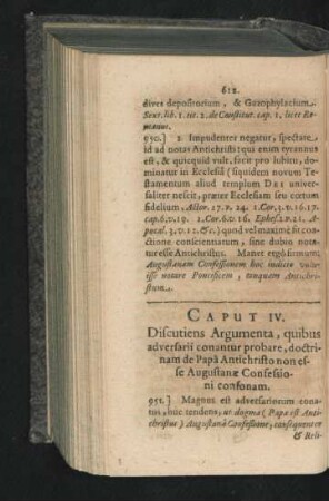 Caput IV. Discutiens Argumenta, quibus adversarii conantur probare, doctrinam de Papa Antichristo non esse ...