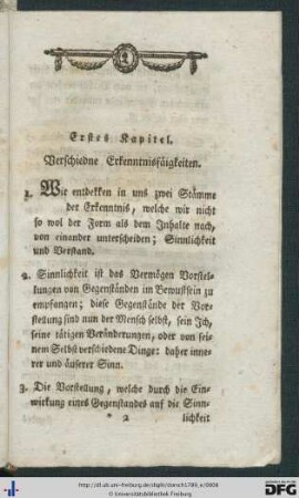 Erstes Kapitel. Verschiedne Erkenntnisfäigkeiten.