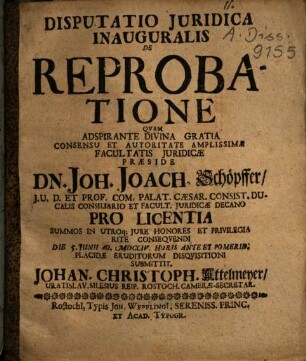 Disputatio Iuridica Inauguralis De Reprobatione