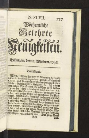 N. XLVII. Tübingen, den 23. Winterm. 1736
