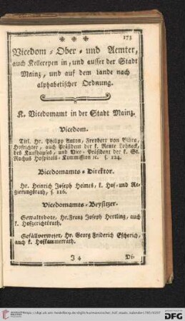Vicedom - Ober - und Aemter, auch Kellereyen in, und ausser der Stadt Mainz [...]