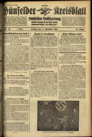 Erste Ausgabe vom Freitag, den 11. November 1938.