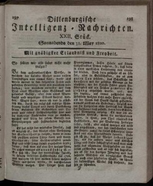 XXII. Stück. Sonnabends den 31. May 1800.