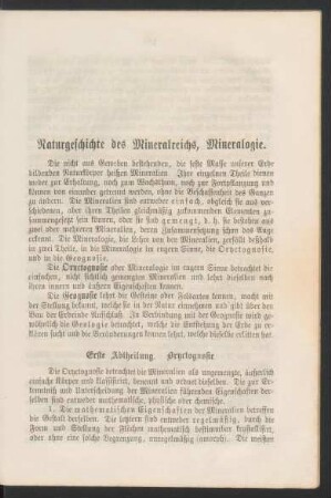 Naturgeschichte des Mineralreichs, Mineralogie.