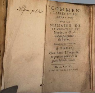 Commentaires et annotations sur la Sepmaine de la Création du monde