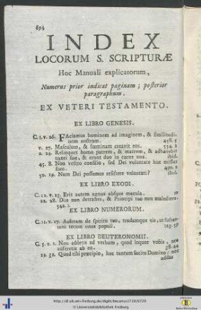 Index Locorum Sanctae Scripturae.