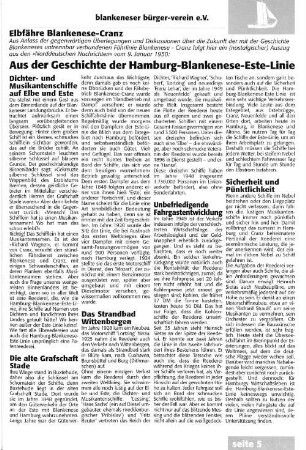 Aus der Geschichte der Hamburg-Blankenese-Este-Linie : Elbfähre Blankenese-Cranz