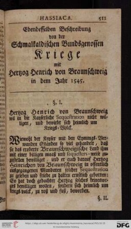 [IV.] Ebendesselben Beschreibung von der Schmalkaldischen Bundsgenossen Kriege mit Hertzog Henrich [...]
