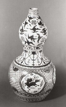 Große Kürbisvase, bemalt mit Symboltieren und Ornamenten