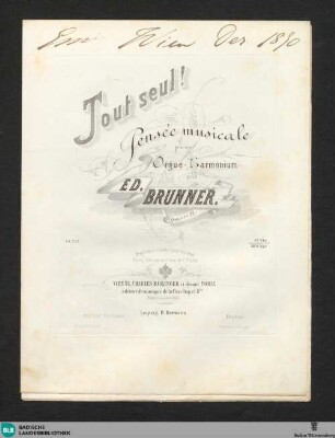 Tout seul! : pensée musicale pour Orgue-Harmonium; oeuvre 22