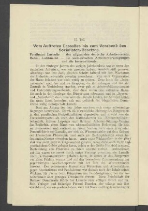 II. Teil. Vom Auftreten Lassalles bis zum Vorabend des Sozialisten-Gesetzes