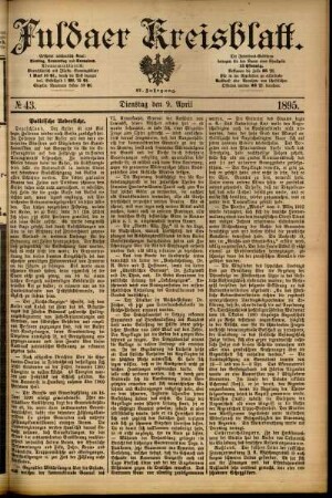 Erste Ausgabe vom Dienstag, den 09. April 1895.