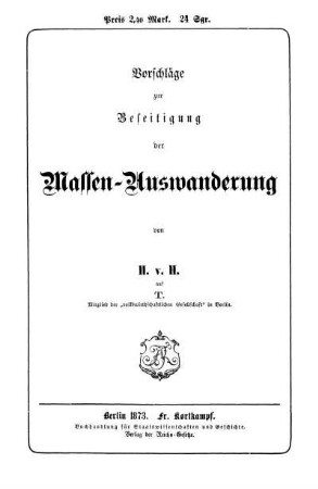 Vorschläge zur Beseitigung der Massen-Auswanderung