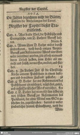 Register der Capitel dieses Tractätleins