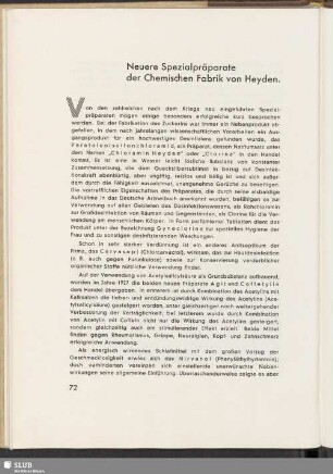 Neuere Spezialpräparate der Chemischen Fabrik von Heyden