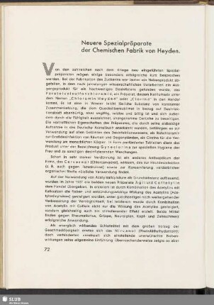 Neuere Spezialpräparate der Chemischen Fabrik von Heyden