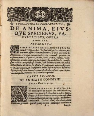 Conclusiones peripateticae de anima eiusque speciebus facultatibus, operationibus