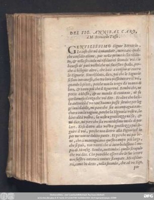 Del Sig. Annibal Caro, à M. Bernardo Tasso.