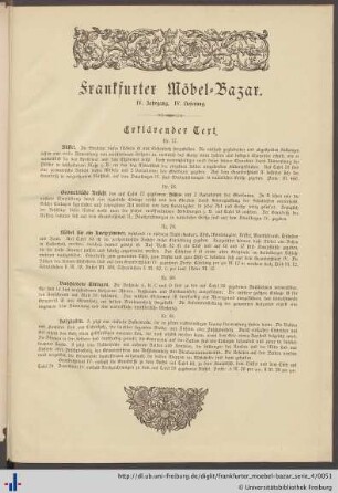 Frankfurter Möbel-Bazar. IV. Jahrgang, IV. Lieferung. Erklärender Text.