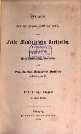 Briefe aus den Jahren 1830 bis 1847