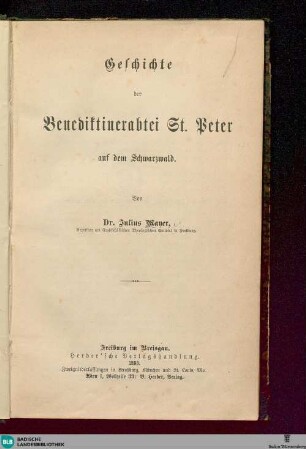 Geschichte der Benediktinerabtei St. Peter auf dem Schwarzwald