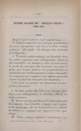 Deuxième concours des "Nouvelles Annales" pour 1897.