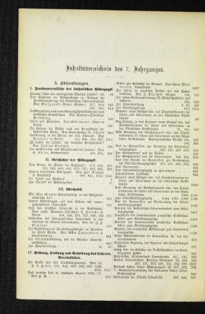 Inhaltsverzeichnis des 7. Jahrganges
