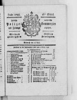 16tes Stück, Ausgabe vom 18. April 1798