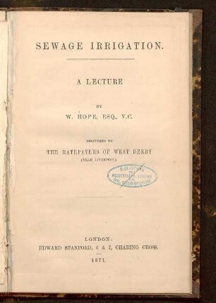 Sewage irrigation : a lecture