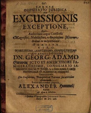 Disputatio Iuridica De Excussionis Exceptione
