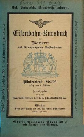 Eisenbahn-Kursbuch für Bayern und die angrenzenden Nachbarstaaten. Große Ausgabe. 1895/96, Winterdienst