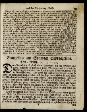 Evangelium am Sonntage Septuagesimä. Text, Matth. 20, 1-17.