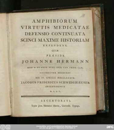 Amphibiorum Virtutis Medicatae Defensio Continuata Scinci Maxime Historiam Expendens.