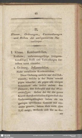 II. Klassen, Ordnungen, Unterordnungen und Reihen der unorganisirten Naturkörper