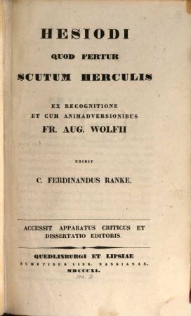 Hesiodi quod fertur Scutum Herculis