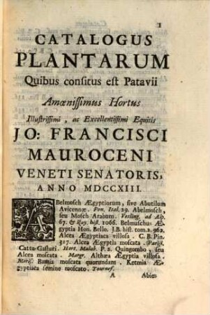 Catalogus plantarum quibus consitus est Patavii hortus Jo. Fr. Mauroceni