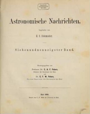 Astronomische Nachrichten : = Astronomical notes. 97. 1880